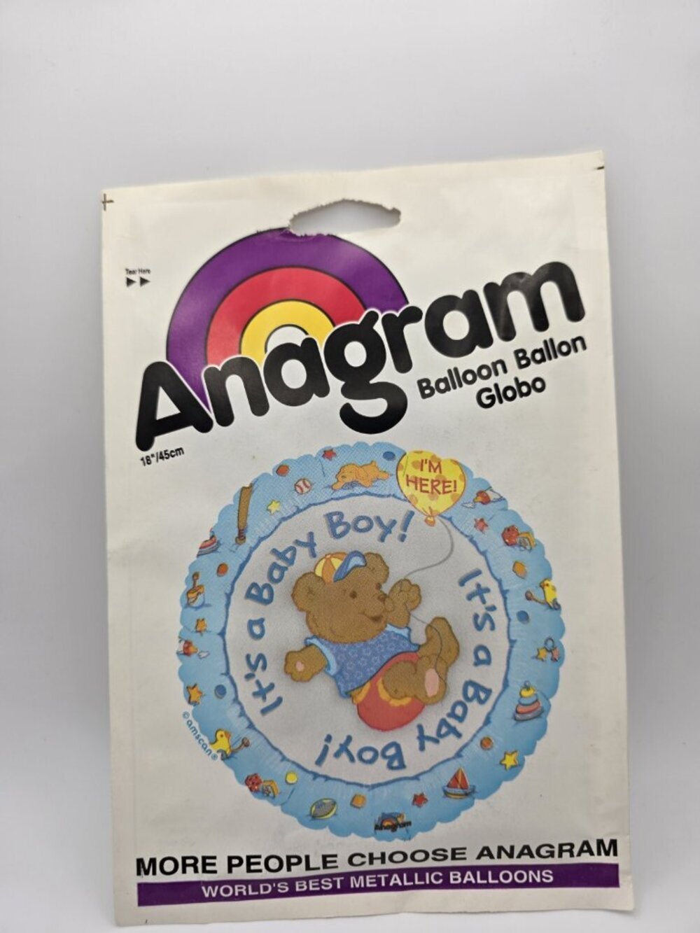 Anagram Vintage "It's a Baby Boy!' Metallic Helium Balloon 1990s Gender Reveal